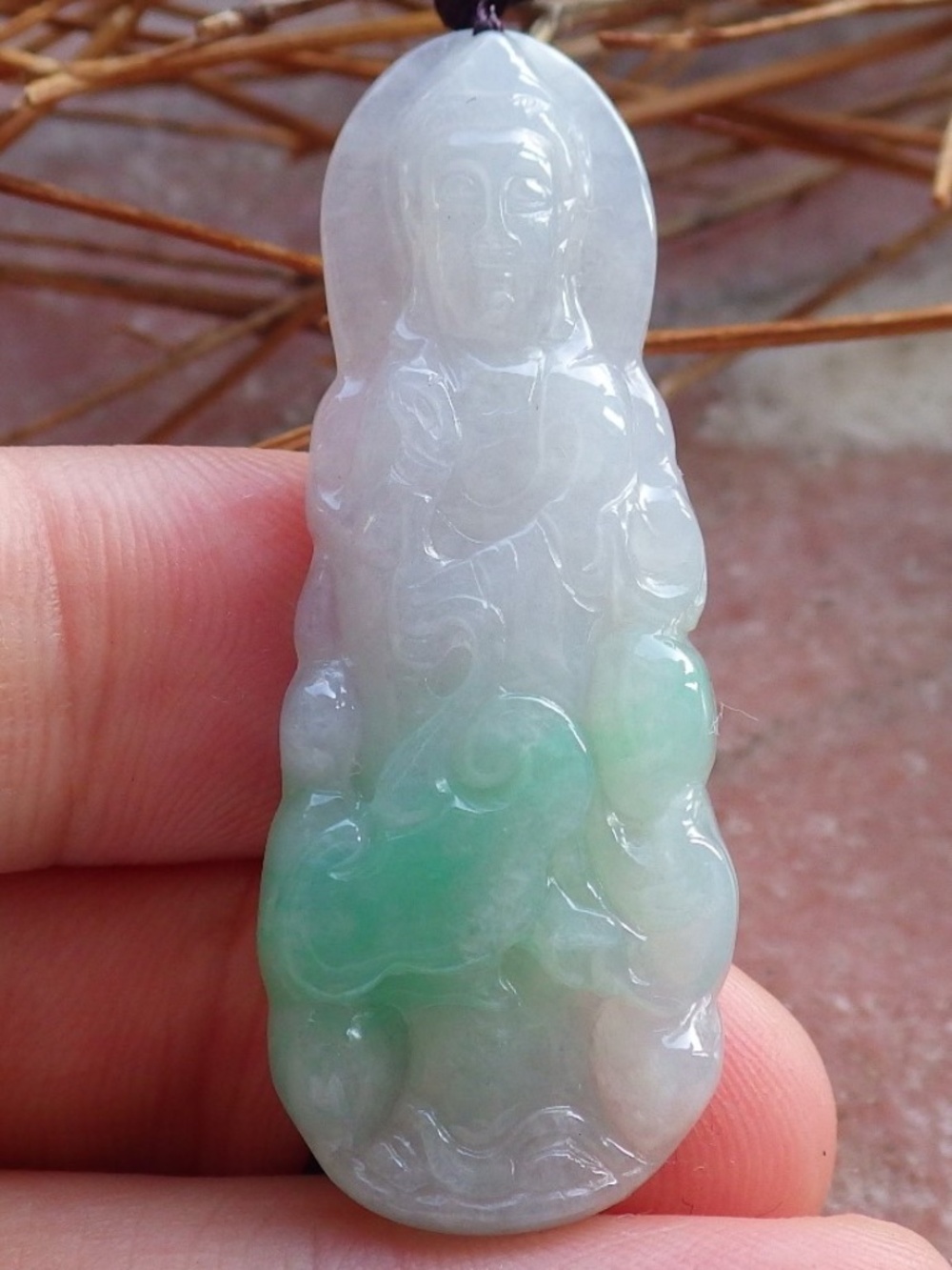 Certified Natural Burma A Jade jadeite Guanyin Kwan Yin God Pendant Necklace